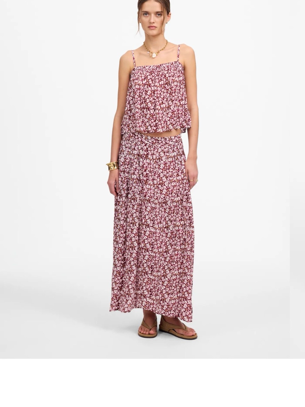 Madewell Floral Smocked Maxi Skirt in Dusty Rose